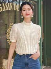 DAZY Mock Neck Puff Sleeve Lace Blouse